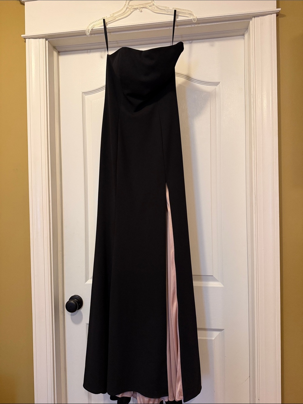 Aqua Black Strapless Gown with Blush Pink Side Lining